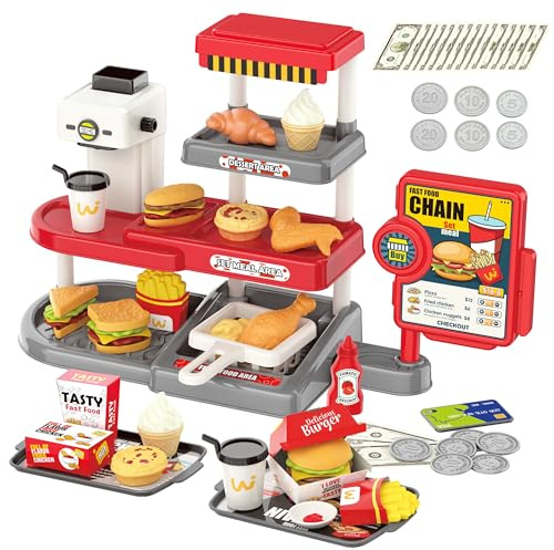 Cash Register Toy for Kids - Pretend Play Fast Food Store & Kitchen