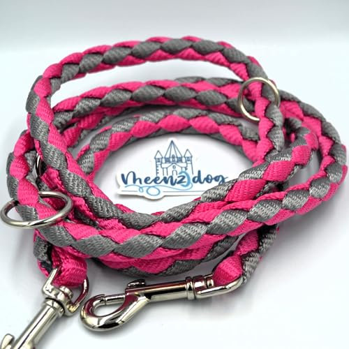 verstellbare Hundeleine - Handmade in Germany-besonders geeignet für kleine bis große Hunde-Extrem stabil-Umhängeleine und Doppelleine 3fach verstellbar - Magenta/Silber (2m) (3m)