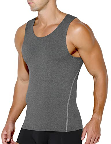 Casey Kevin magkontroll skjorta herr shapewear undertröja herr kompressionströja ärmlös body shaper kompression linne, A3-blå, M