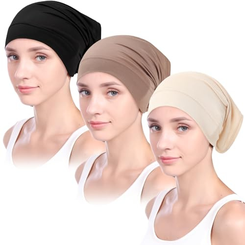 3 Packs Women Hijab Undercap Cotton Tube Cap Hijab Cap Underscarf for Women Muslim Headscarf Black UnderCap