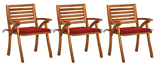 ShGaxin Garten-Essstühle mit Kissen 3 STK Gartenmöbel, Balkonstühle, Balkonmöbel, Relaxsessel, Bistrostuhl, Balkon Möbel, Garten Stühle, Armlehnenstuhl, Massivholz Akazie