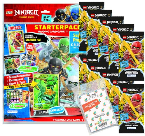 Bundle mit LEGO Ninjago Serie 9 Next Level Trading Cards - 1 Starter + 10 Booster + Exklusive Collect-it Hüllen