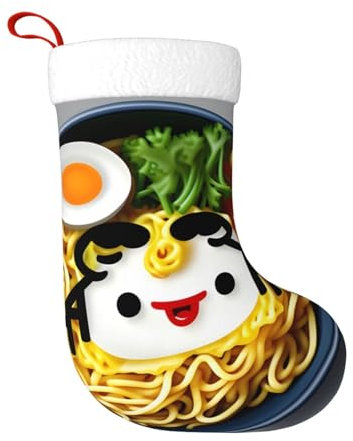 ETASUIOL Medias decorativas vibrantes con diseño de huevera, fideos, ramen, decoraciones navideñas para la familia, medias de Navidad de punto, Negro, Altoa única