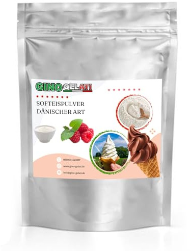 Gino Gelati Joghurt Dänisches Softeis Pulver, Herstellung mit oder ohne Eismaschine möglich, schnelle und einfache Zubereitung, Made in Germany, Vegetarisch und Vegan (1 Kg, Joghurt Himbeere)