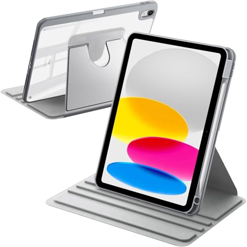 A-BEAUTY Funda Giratoria Compatible con iPad (A16) 11.ª/10.ª Generación (2025/2022) con Portalápiz, Cubierta a Prueba de Golpes Protectora Respaldo Clara, Auto-Sueño/Estela, Plata