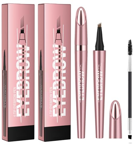 Vier-Spitzen-Augenbrauenstift, 2 Stück 3D Wasserfeste Magische Augenbrauenstift, Langanhaltendes Natürliches Make-up, feiner Strich Augenbrauenstift (Hellbraun+Dunkelbraun)