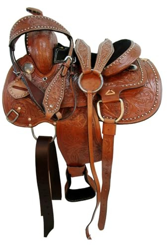 Sella per pony, in pelle, per bambini, stile western, con lavorazione floreale, 25,4 cm, 27,9 cm, 30,5 cm (sedile da 40,6 cm)