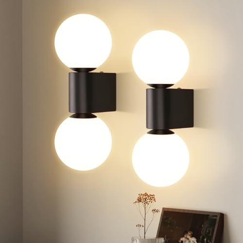 Kowanie 2er Wandleuchte Badezimmer Wandlampe innen: Wandbeleuchtung Glas in | Weiß Schwarz Wandstrahler 2 flammig Max. 25W G9 Retro Wandspots für Schlafzimmer Wohnzimmer Küche (Ohne Leuchtmittel)