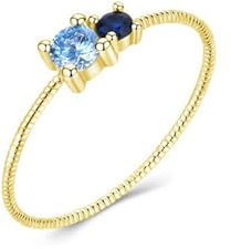 AMDXD Hochzeitsband 14K Gelbgold, Klassiker Freundschaftsringe mit Topas Blau, Au 585 Pärchen Ringe Echtschmuck, Gr.54 (17.2)