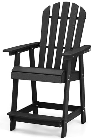 GIANTEX Adirondack stol hög med fotstöd, barnstol, trädgårdsstol, balkongstol väderbeständig av HDPE, barstol med armstöd och lamellerat säte och ryggstöd, utomhus Adirondack-stol 70 x 85 x 119 cm