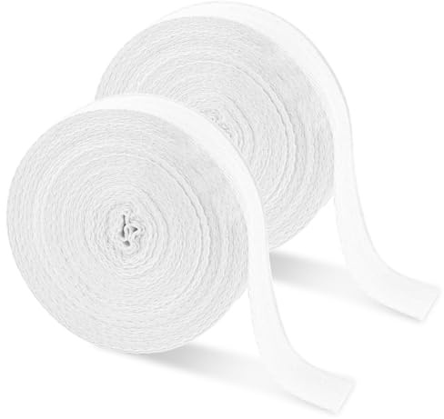 2 Roll Cotton Tape, Twill Tape 30 m x 20 mm, Bias Binding Tape, White