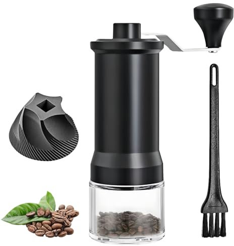 WANDGU Molinillo de café manual 18x5 cm - Molinillo cónico de acero inoxidable, alta precisión para café filtrado y espresso, diseño compacto y portátil para el hogar y los viajes, fácil de usar