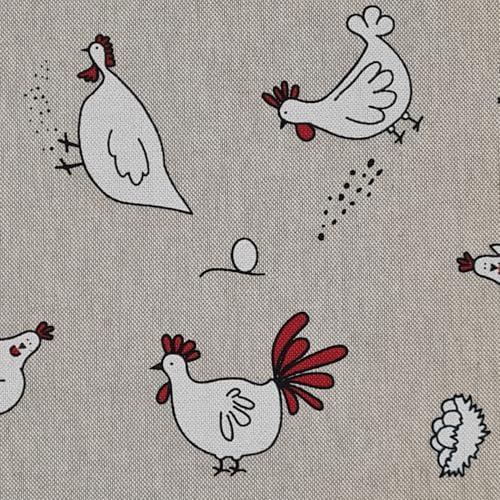 Stoff Meterware pflegeleicht Hühner Ostern natur Dekostoff Vorhangstoff Tischdeckenstoff Kissenstoff selber nähen Meterware
