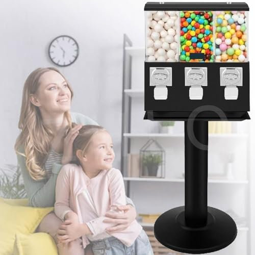 Commercial Triple Gumball and Candy Machine - Gumball and Candy Machine - Triple Vending Machine with Stand and Removable Canisters - Coin Operated Candy and Gumball Dispenser,Black-0.4Outlet
