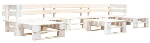Homgoday 6-TLG. Paletten-Lounge-Set Holz Weiß Gartensofa Gartengarnitur Sitzgarnitur Sitzgruppe Gartenmöbel Gartenset Palettenmöbel