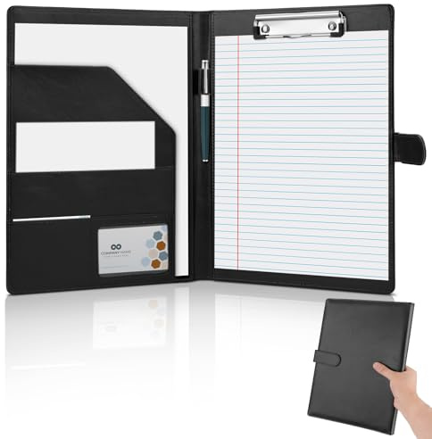 JTTJDB Professional Padfolio, Multi Function Faux Leather Portfolio Binder with Clipboard - Interview Resume Folder, Legal Document, Business Card Holder, for Office, Conference, Interviews (Black)