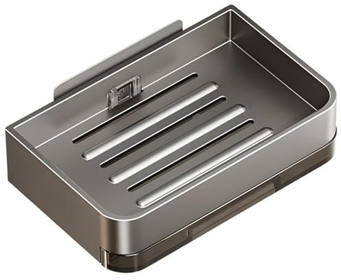Jorun Space Aluminium Soap Dish for Shower Wall Mounted Soap Dish - No Need to Punch Holes Removable Shower Soap Holder - for Bathroom, Bathtub - Gray