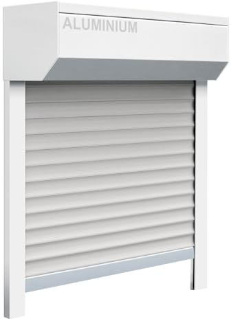 Schellenberg 39067 Ensemble de volets roulants avant pour fenêtre, système de volets roulants Mini, 115 x 120 cm, blanc/gris, volet roulant extérieur 45° en boîte de montage en aluminium, y compris