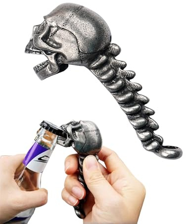 Skull Head Bottle Opener,Durable Stainless Steel Halloween Gifts, Ergonomic Spine Grip, Portable Bartender Head Party Essential​