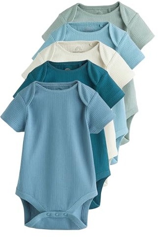NEXT Bébé garçon Body à manches courtes bébé, lot de 5 | Coupe standard, Fermeture boutonnée, 100 % coton