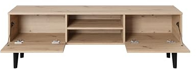 PAWS MEBLE Bergen RTV 150 2D Eiche Artisan – Skandinavisches TV-Lowboard 150 cm – Push-to-Open – Holzfüße – 2 Klapptüren + Mittelregal