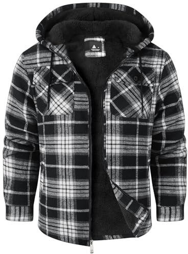 geeksport Men's Hoodies Zip Up Fleece Winter Jacket Casual Hooded Sweatshirt Windproof Thick Warm Plaid Coat with Pockets