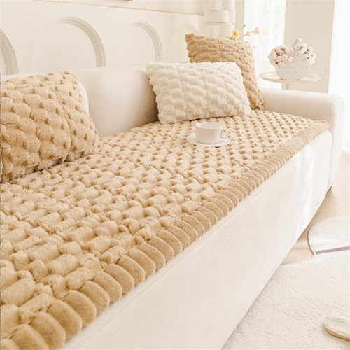 LINGKY Sofa Überzug Dicke Plüsch Sofabezug Waschbar Hund Katze Sofaschoner rutschfest Universal Couch Überzug für U Form L Form Sektionssofa für 1 2 3 4 Sitzer Sofa (Kaffee,90x210cm)