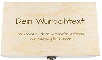 Personalisierte Holzkiste aus FSC Naturholz mit Gravur – Holzbox mit Wunschtext als Geschenkbox – Individuell gravierte Holz Kiste für Erinnerungen, Schmuck, Fotos & Geschenke – Nachhaltiges FSC Holz