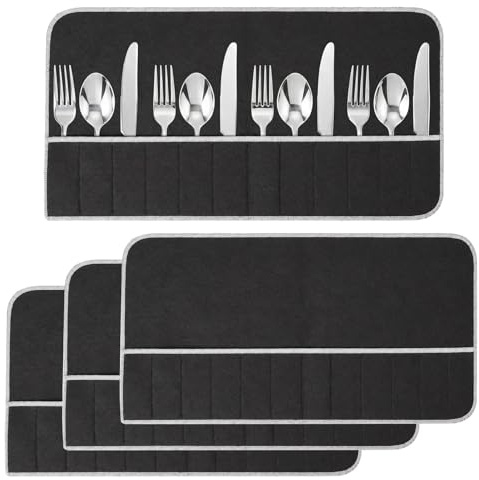 JYYWTSI 3 PCS Busta da Posate in Tessuto, Porta Posate in Panno, per Conservare Le Posate Argentate e in Argento, Sacchetti di Conservazione in Argento per Forchette Cucchiai Set Posate