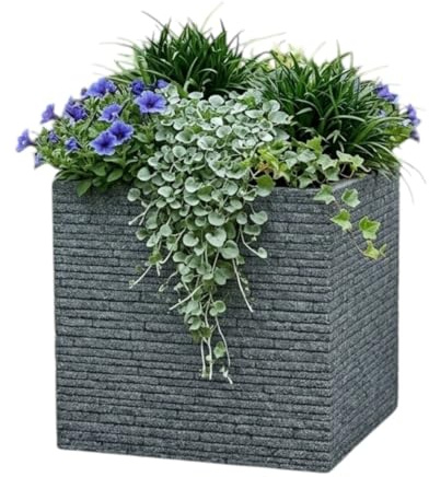 Shop4allsorts Large Square Brick Effect Planter – Ash Grey Outdoor Plant Pot – Slate Brick Style Square Plastic Garden Plant Pot - Garden Balcony, Patio Flower Planter 38cm x 38cm x 39cm