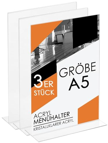 Studiocen 3 Stück Acryl Aufsteller A5 - Transparent Tischaufsteller A5 Acrylglas Informationshalter - L-Form Tischdisplay für Menü, Preise, Flyer, Hinweise, Theke
