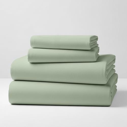 Mellanni Cotton Flannel Sheet Set - Double Brushed for Added Softness & Comfort - Deep Pocket Fitted Sheet up to 16 - 4 Piece Set (Queen, Sage)