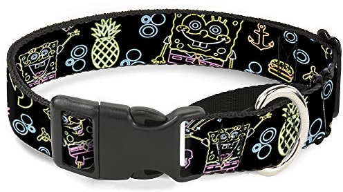 Martingal-Hundehalsband, elektrisch, Spongebob Posen Elemente, Schwarz, Mehrfarbig, 22,9 bis 38,1 cm, 2,5 cm breit