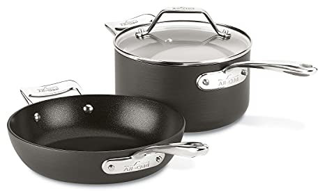 All-Clad 011644914370 Essentials Nonstick Hard Anodized Fry & Sauce Pan with lid, Aluminum, Gray