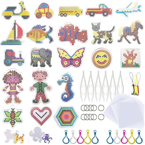 Allazone 54 Stück Bügelperlen Stiftplatten Platten Bügelperlen 23 Stück Steckplatten mit Perlen Pinzette, Bügelpapier und Schnalle Aufhängen für Bastelbedarf, Mix Style