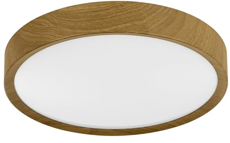 EGLO LED Deckenleuchte Musurita, 1 flammige Deckenlampe, Wohnzimmerlampe, Küchenlampe aus Stahl und Kunststoff, Flurlampe Decke in Holz-Optik, Weiß, Ø 34 cm