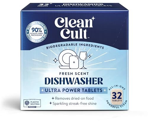 Cleancult Dishwasher Pods, Lemongrass, 32 Pods - 100% Dissolvable Dishwashing Tablets - Made From Coconut Surfactants - Wrapped in Dissolvable Film - Leaves Dishes Clean & Spotless