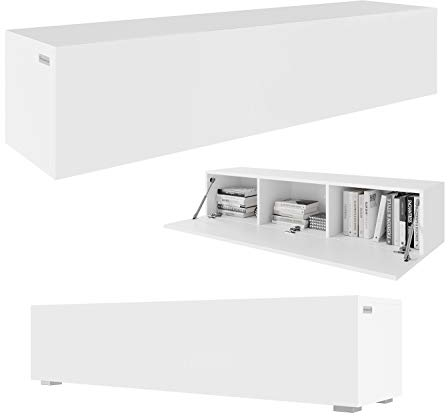 PLATAN ROOM Fernsehschrank TV-Lowboard 105/140 / 160/210 / 280 In Weiß Hängend Oder Stehend Hochglanz Matt (160 x 30 x 32, Weiß Matt)