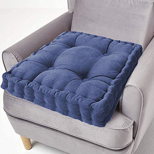 Cojín de asiento acolchado ping bu 100% algodón, cojín de asiento de 10 cm de grosor, cojín de asiento grande de 50 cm cuadrado para silla de adultos, sillón, jardín (50x50 cm, azul)