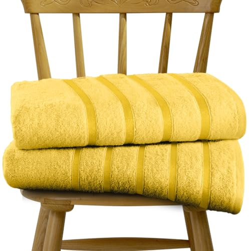 GC GAVENO CAVAILIA 2 Pk Bath Sheets 80x140 Cm - Egyptian Cotton Bathroom Towels - Quick Dry Highly Absorbent - 450 GSM Ochre Large Towels