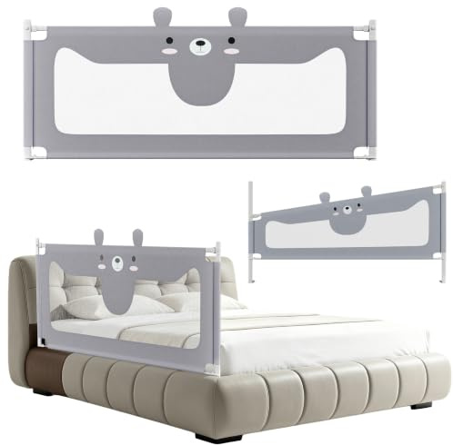 YRHome 200cm Rausfallschutz Bett Baby Bettgitter Schutzgeländer, Höhenverstellbar Babybettgitter Kinderbettgitter Bettschutzgitter für Kinder- & Elternbetten geeignet Sicherheitssch