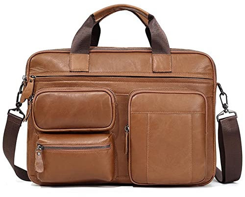 Herren Laptoptasche Arbeitstasche Handtasche, Herren Echtes Leder Aktentasche 15.6inch Laptop Schulter Messenger Bag Business Crossbody Tasche Satchel Handtasche for Arbeitsbüro Laptop Businesstasche