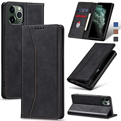 Jasonyu Handyhülle für iPhone 11 Pro, PU Leder Flip Klapphülle, Schwarz | Magnetische Schutzhülle, Ständer, Kartenfächern, Klappbar, Stoßfeste TPU Stoßsicher Hülle