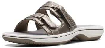 Clarks Cloudsteppers Women's Breeze Piper Slide Sandal, Pewter Synthetic, 7 Medium US