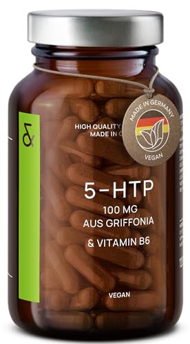 5-HTP Kapseln hochdosiert plus Vitamin B6 - für Nerven und Psyche - 5 HTP 100mg aus Griffonia Simplicifolia Samenextrakt - Serotonin Booster - natürlich pflanzlich & vegan
