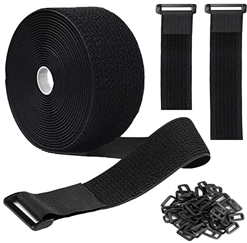 16Ft 2 inch Wide Cable Ties, Jumpso Heavy Duty Hook and Loop Straps with 15 Buckles, Adjustable Straps for Wire, Cord Wraps, Cable Management Storage Straps, Black