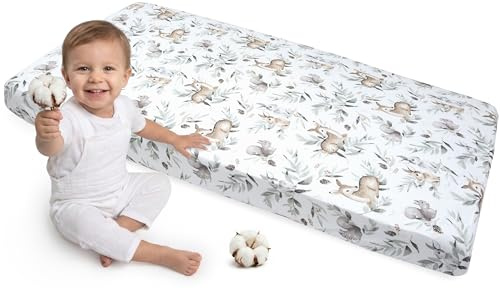 Medi Partners Spannbettlaken 60x120 Baby Bettlaken Kinderbett Spannbetttuch 100% Baumwolle - Fitted Kinder Sheet Bettwäsche Babymatratze Schlafsack Babybett (Kitz und Eichhörnchen)