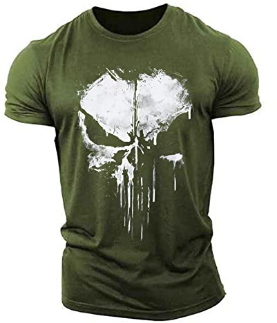 BOONEE Maglietta a Maniche Corte Punisher Uomo, T-Shirt Scollo Tondo Cotone, Magliette a Maniche Corte Running Palestra Sportiva Traspirante-Green||M