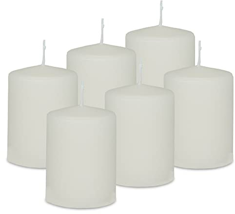 DecoLite: 6x Stumpenkerzen 80/60 mm Safe Candle - Selbstverlöschend - Brenndauer ca. 27 Stunden - 100% made in Germany von Wenzel Kerzen Wachskerzen - RAL Zertifiziert (wollweiss)
