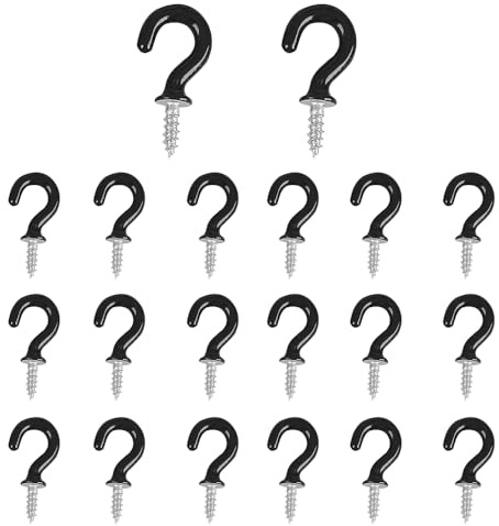 Aoktorkit 20 Pcs Screw in Hooks, Black Cup Hooks, Screw Hooks for Wood Hanging Plants Home Organization,2
